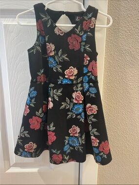 lilt Black Floral Fit-and-Flare Dress with Red & Blue Flowers